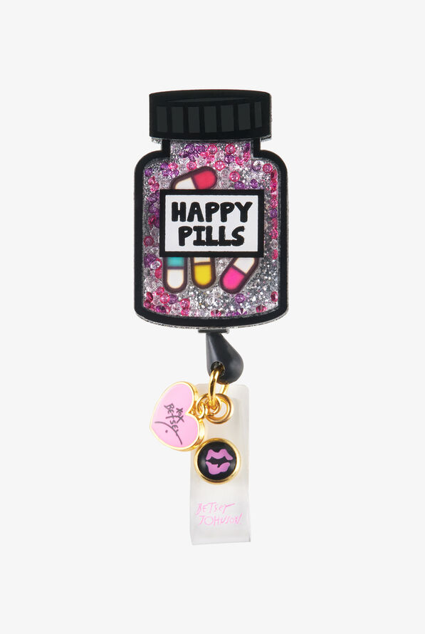 Betsey Johnson Happy Pill Bottle Shaker ID Badge Holder - null - 1
