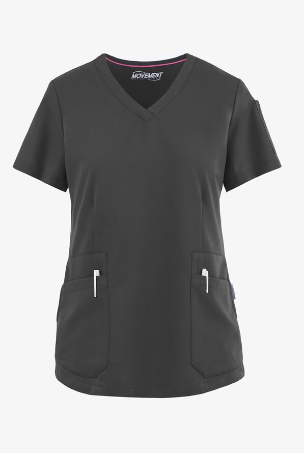 Blusa m&eacute;dica MOVEMENT by Butter-Soft Antares STRETCH con cuello en V y 6 bolsillos para mujer - Pewter - 1