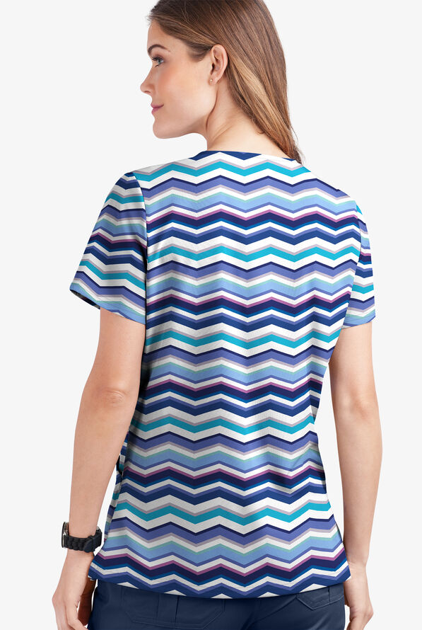Blusa médica estampada UA Butter-Soft STRETCH Miami Deco Aqua Moon con cuello en V y 2 bolsillos para mujer - null - 2