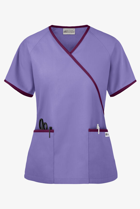 UA Best Buy Scrubs Contrast Women's 2-Pocket Mock Wrap Scrub Top - Dark Lilac/Wine - 1
