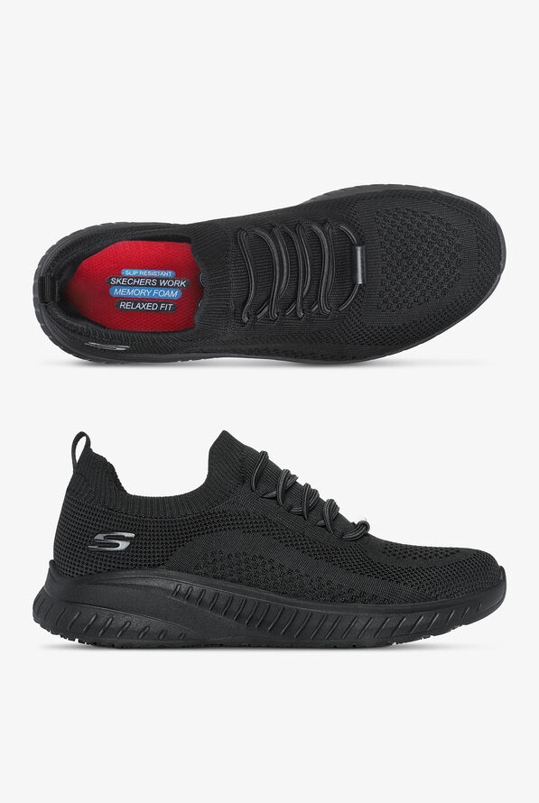 Skechers Work Women's SQUAD CHAOS Black Bungee Athletic Slip On Shoes - Black - 1