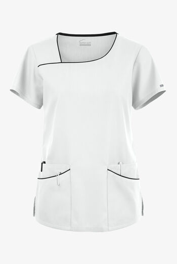 Blusa m&eacute;dica Butter-Soft Originals con cuello asim&eacute;trico y 4 bolsillos para mujer