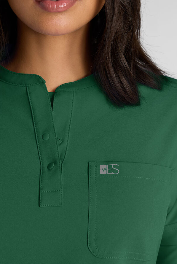 Easy STRETCH Bella Women's 1-Pocket Henley Scrub Top - Hunter - 4