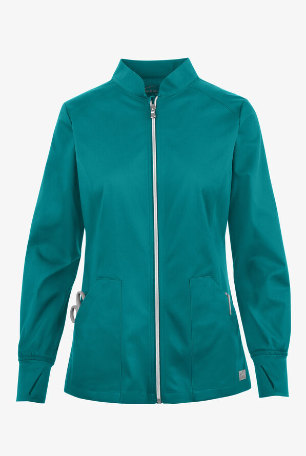 Butter-Soft STRETCH Women's 3-Pocket Zip Front Scrub Jacket - Teal - 1