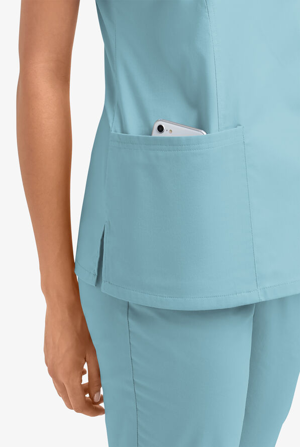 Butter-Soft STRETCH Women's 3-Pocket V-Neck Mock Wrap Scrub Top - Dew Drop - 5
