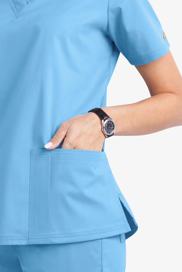 Butter-Soft STRETCH Women's 4-Pocket V-Neck Scrub Top - Blue Oasis - 3