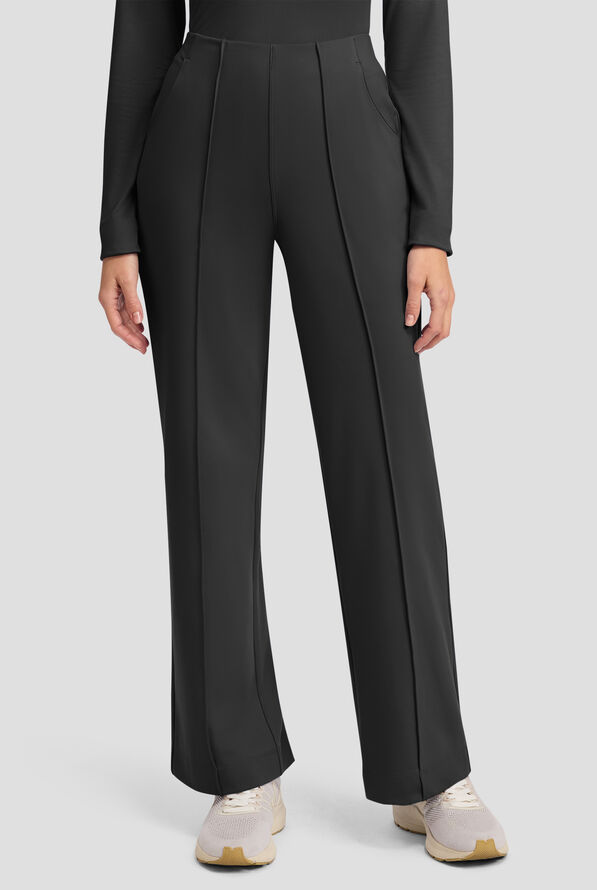 Cherokee Achieve Women's 3-Pocket STRETCH Wide Leg Pull-On Knit Scrub Pants - Petite - Black - 1