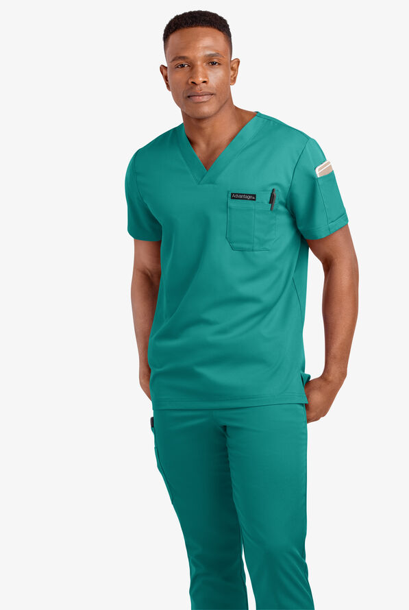 Advantage STRETCH Men's 4-Pocket V-Neck Scrub Top - Teal - 2