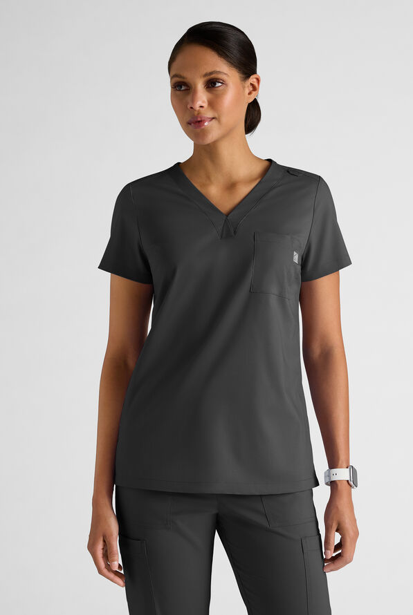 Butter-Soft STRETCH FLXTEK+ Women's 2-Pocket V-Neck Tuck-In Scrub Top - Black - 1