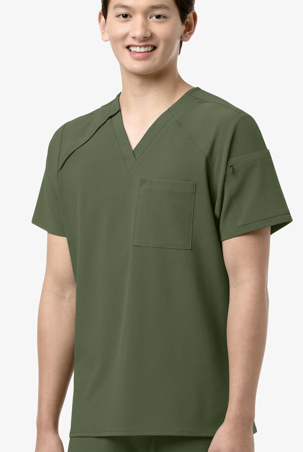 WonderWink Renew Men's STRETCH EZ Zip Scrub Top, Nursing Scrubs