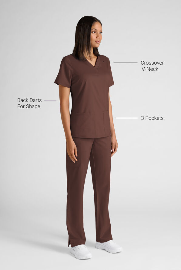Butter-Soft STRETCH Women's 4-Pocket V-Neck Scrub Top - French Roast - 3