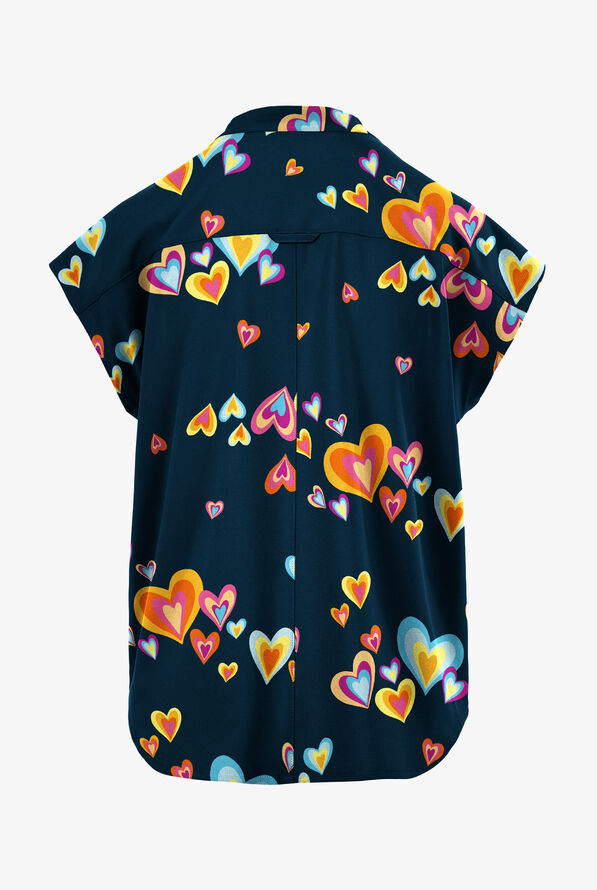 Blusa m&eacute;dica estampada Butter-Soft STRETCH Pop Heart Navy con mangas dolm&aacute;n para mujer - null - 2