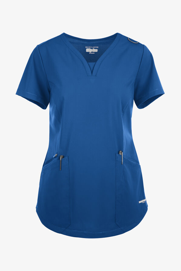 Skechers by Barco Slip-ins Serene Women's 3-Pocket STRETCH Gusset V-Neck Scrub Top - Royal - 1