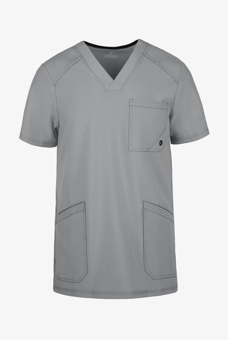Infinity Men's 3-Pocket STRETCH Rib-Knit Side Panel Scrub Top
