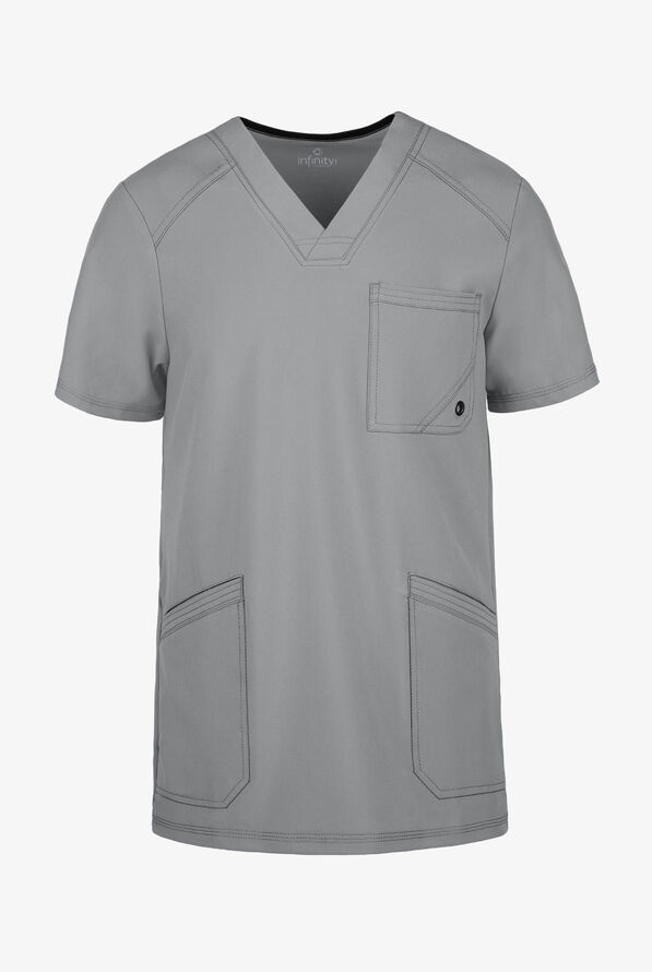 Camisa médica Cherokee Infinity con 2 bolsillos y paneles laterales de tejido para hombre  - Grey - 1