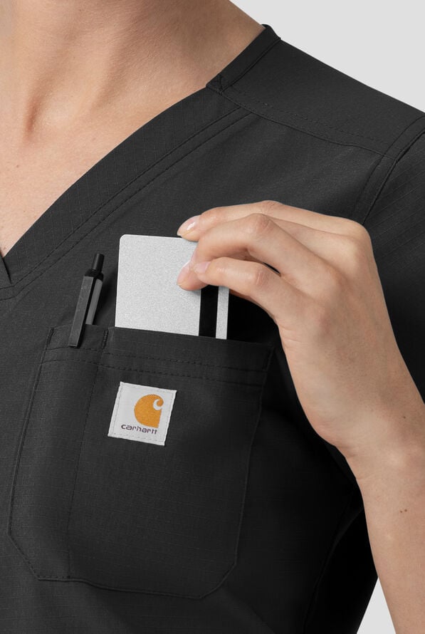 Carhartt FLD & RSCU Rugged Flex Women's 4-Pocket STRETCH V-Neck Scrub Top - Black - 4