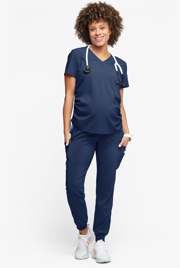 Easy STRETCH Chrissy Women's Maternity 4-Pocket Tapered Leg Jogger Scrub Pants - Navy - 5