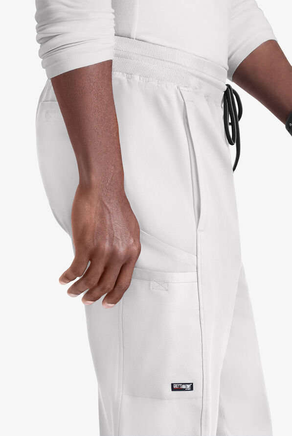 Grey's Anatomy by Barco Spandex STRETCH Hudson Men's 6-Pocket Slim Straight Cargo Scrub Pants - White - 3
