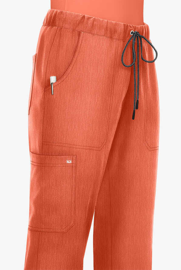 koi Next Gen Everyday Hero Women's 5-Pocket STRETCH Drawstring Cargo Scrub Pant - Heather Coral - 3