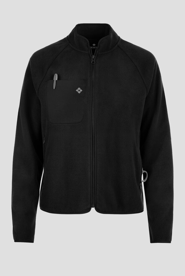 Med Couture Layers Women's 5-Pocket Zip Front Fleece Scrub Jacket - Black - 1