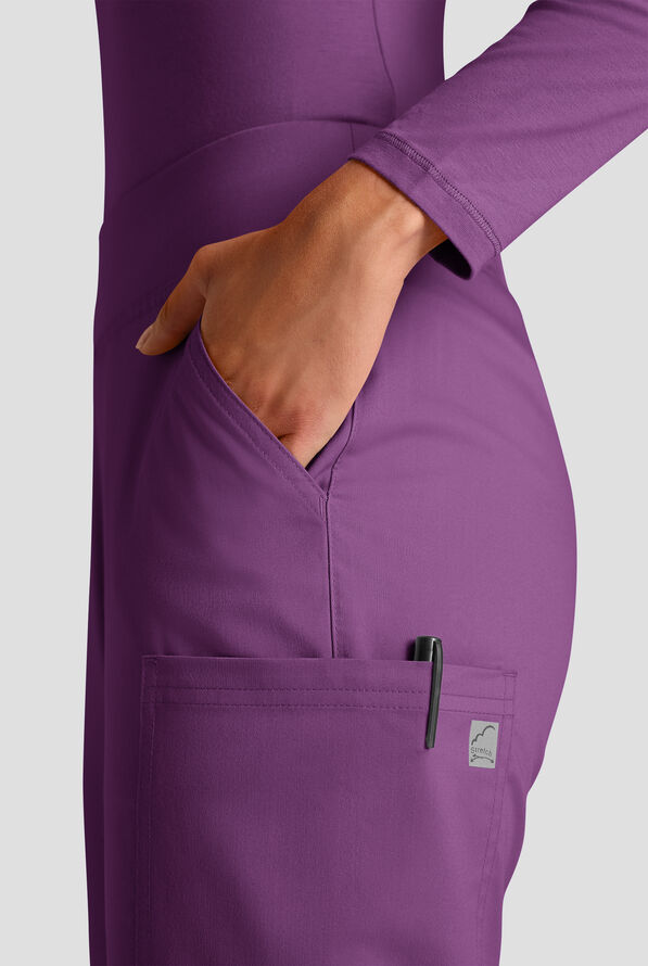 Butter-Soft STRETCH Women's 4-Pocket Knit Waistband Yoga Scrub Pants - Tall - Eggplant - 4
