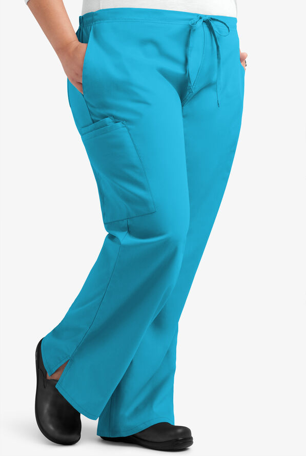 Butter-Soft Core Women's 4-Pocket Elastic Waist Back Drawstring Scrub Pants - Turquoise - 4