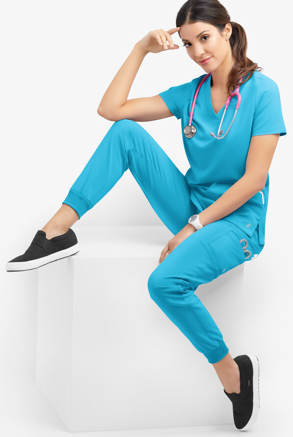 Easy STRETCH Zoe Women's 4-Pocket V-Neck Scrub Top - Turquoise - 3