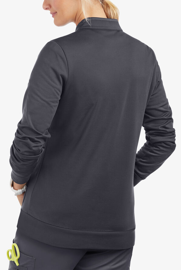 Butter-Soft STRETCH Women's 2-Pocket Technical Knit Zip Front Scrub Jacket - Pewter - 3