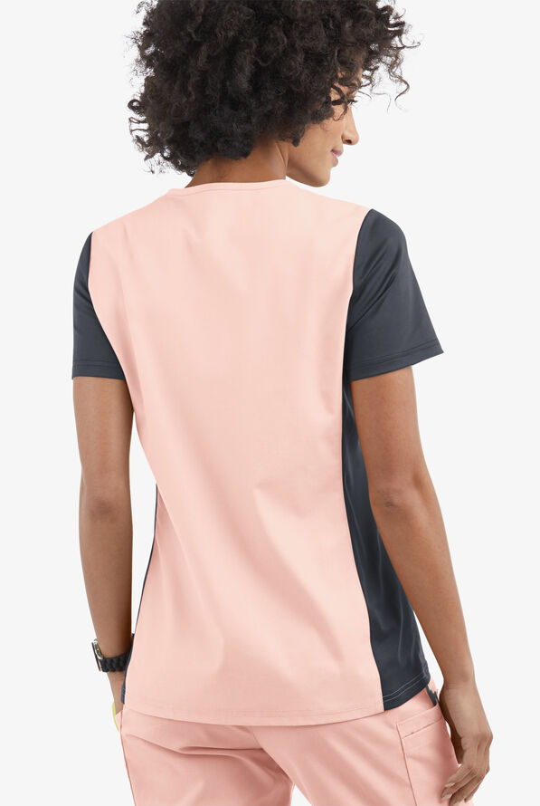 Butter-Soft Core Women's 3-Pocket Knit Panel V-Neck Scrub Top - Lotus/Pewter - 3