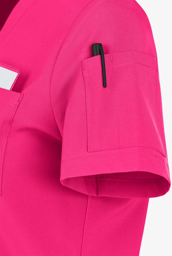 Easy STRETCH Chloe Women's 3-Pocket V-Neck Tuck-In Scrub Top - Reactive Pink - 5