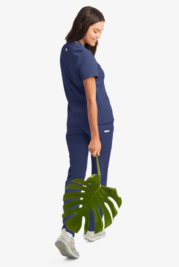 Butter-Soft Women's 5-Pockets Faux Wrap Scrub Top **Slightly IRREGULAR** - Navy - 3