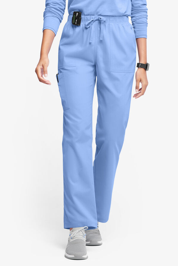 Pantalón médico Butter-Soft Originals de tiro medio estilo cargo con piernas rectas y 7 bolsillos para mujer - Ceil Blue - 1
