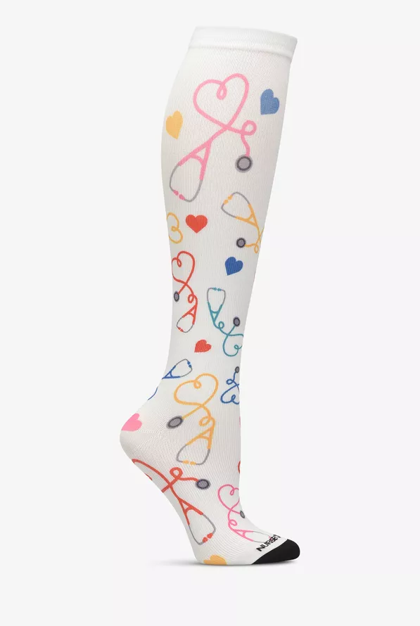 Spo2 Sock Nurse Mates Stethoscope Hearts Women's 12-14 mmHg Light Compression ...