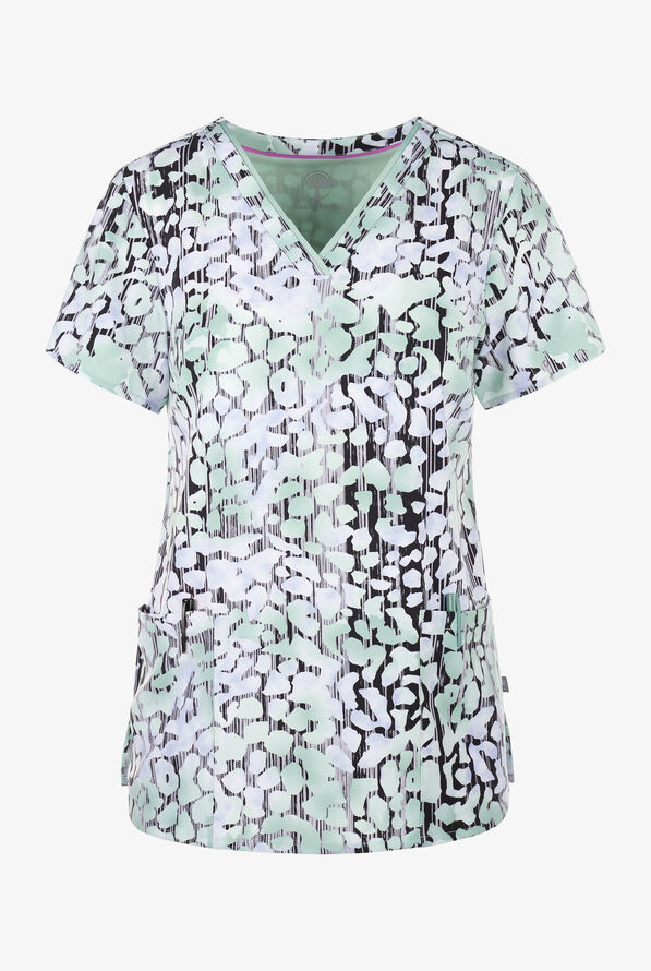 Healing Hands Transitional Skin Women's 3-Pocket STRETCH V-Neck Print Scrub Top - null - 1