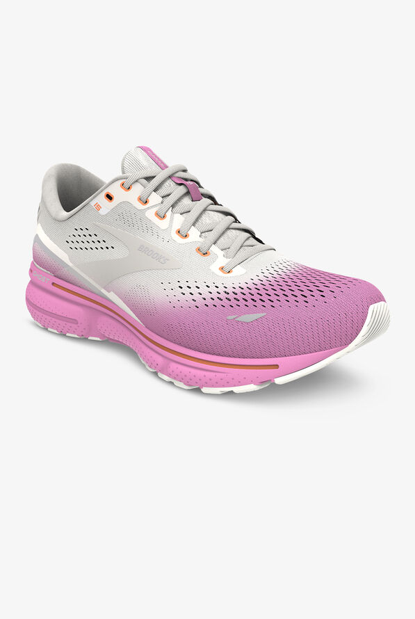 Brooks Women's Ghost 15 Grey/Coconut/Fuchsia Athletic Lace Up Nursing