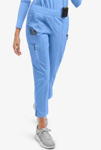 Butter-Soft STRETCH Women's 6-Pocket Pin-Tuck Crop Slim with Sport Trim Detail Scrub Pants