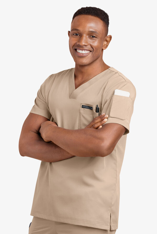 Advantage STRETCH Men's 4-Pocket V-Neck Scrub Top - Iced Latte - 6