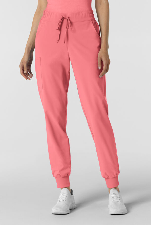 Wink Renew Women's 6-Pocket STRETCH Flat Front Drawstring Cargo Jogger Scrub Pant - Paradise Pink - 1