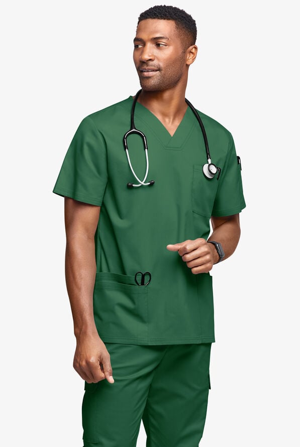 Camisa médica UA Butter-Soft STRETCH con cuello en V y 6 bolsillos para hombre - Hunter - 2