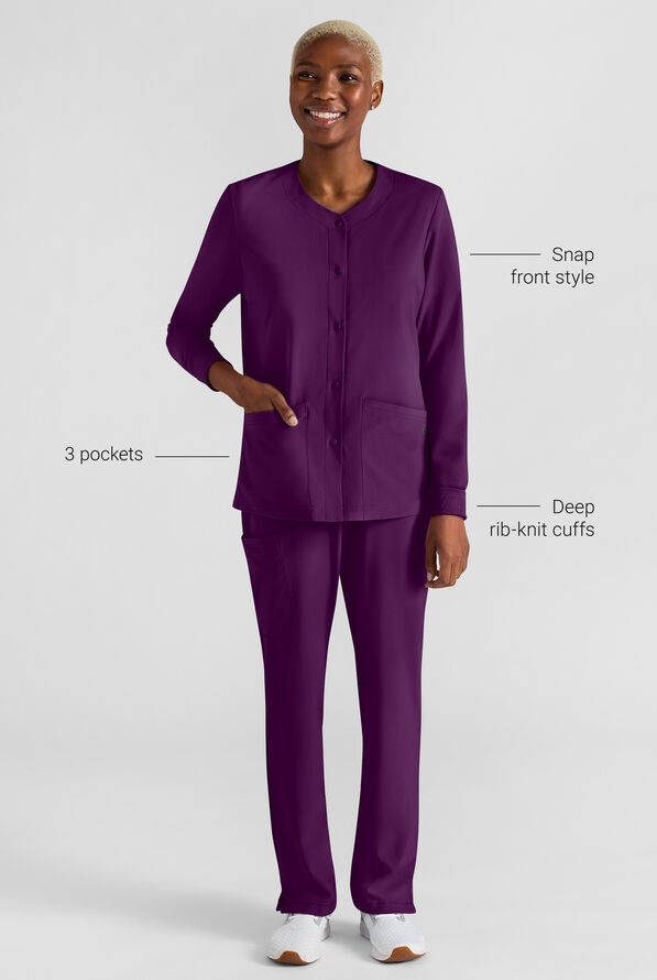 Easy STRETCH Rachel Women's 3-Pocket Snap Front Scrub Jacket - Eggplant - 3