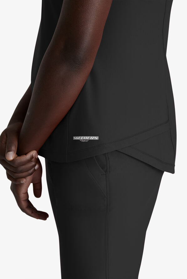 Skechers by Barco Slip-ins Flow Women's 1-Pocket STRETCH Tulip Hem Tuck In V-Neck Scrub Top - Black - 2