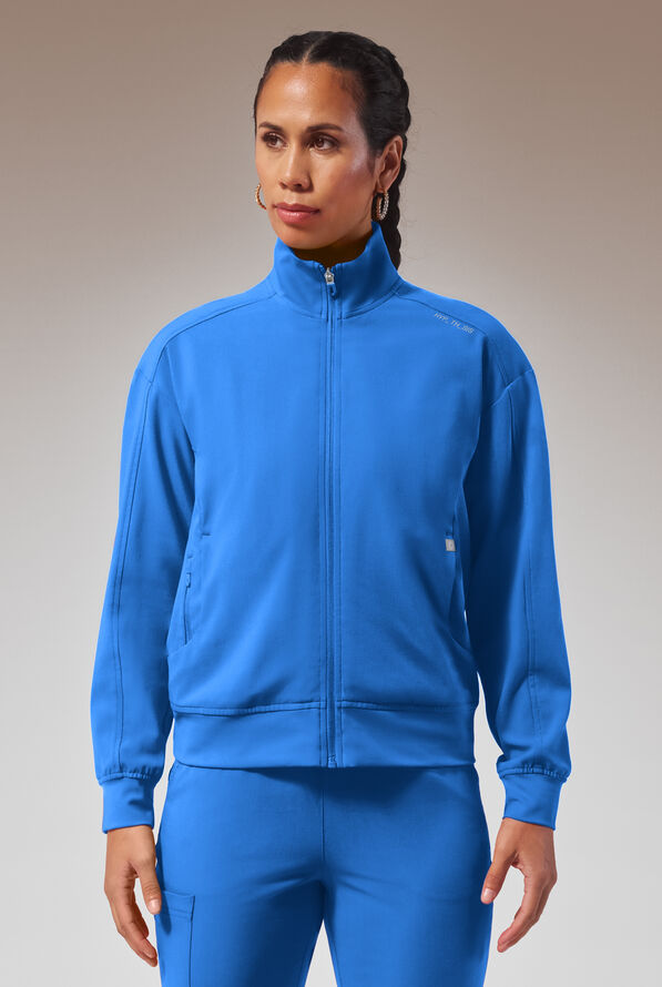 Hypothesis Base Women's 3-Pocket Relaxed Fit Zip Front Scrub Jacket - Royal - 1