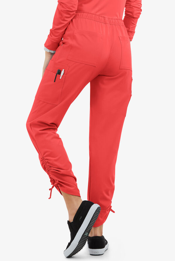 Easy STRETCH Halle Women's 11-Pocket Ruched Leg Jogger Scrub Pants - Radiant Red - 4