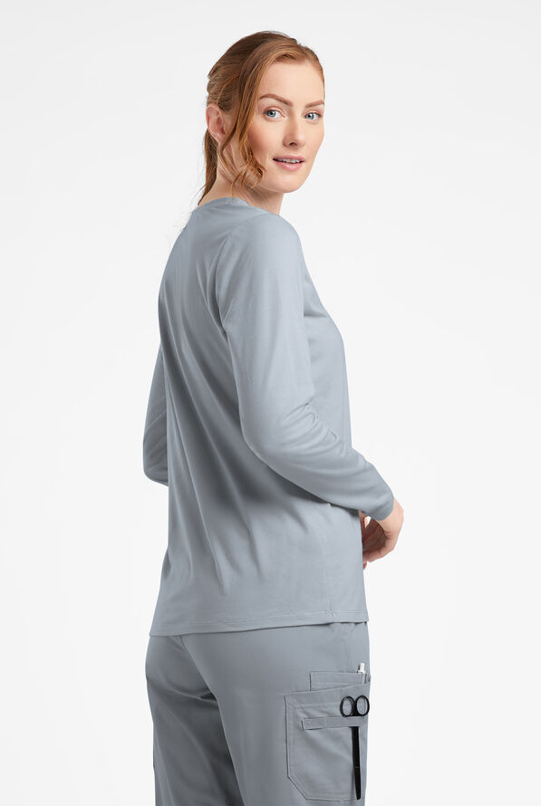 Butter-Soft STRETCH Women’s Cotton-Rich V-Neck Knit Underscrub - Silver - 2