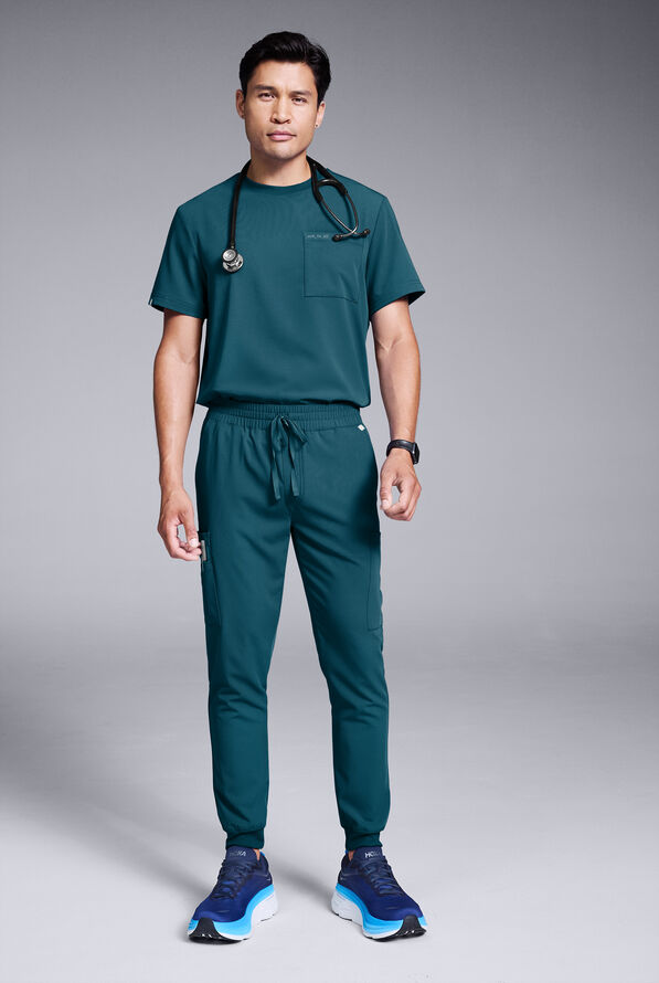 Conjunto de uniforme médico Hypothesis S-R Shift Ready estilo jogger con cuello redondo para hombre - Caribbean Blue - 2
