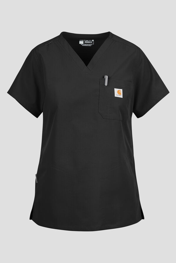 Carhartt FLD & RSCU Rugged Flex Women's 4-Pocket STRETCH V-Neck Scrub Top - Black - 1