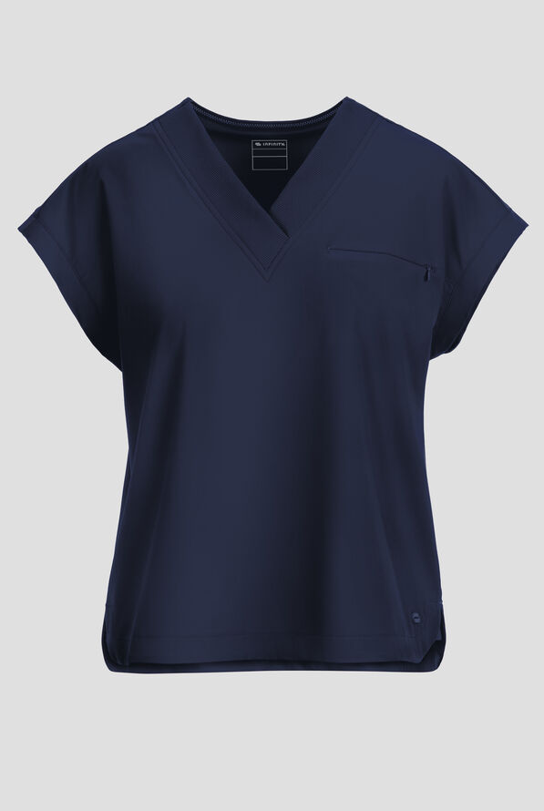 Blusa m&eacute;dica Infinity Pursuit STRETCH con cuello en V de punto acanalado y 1 bolsillo para mujer - Navy - 1