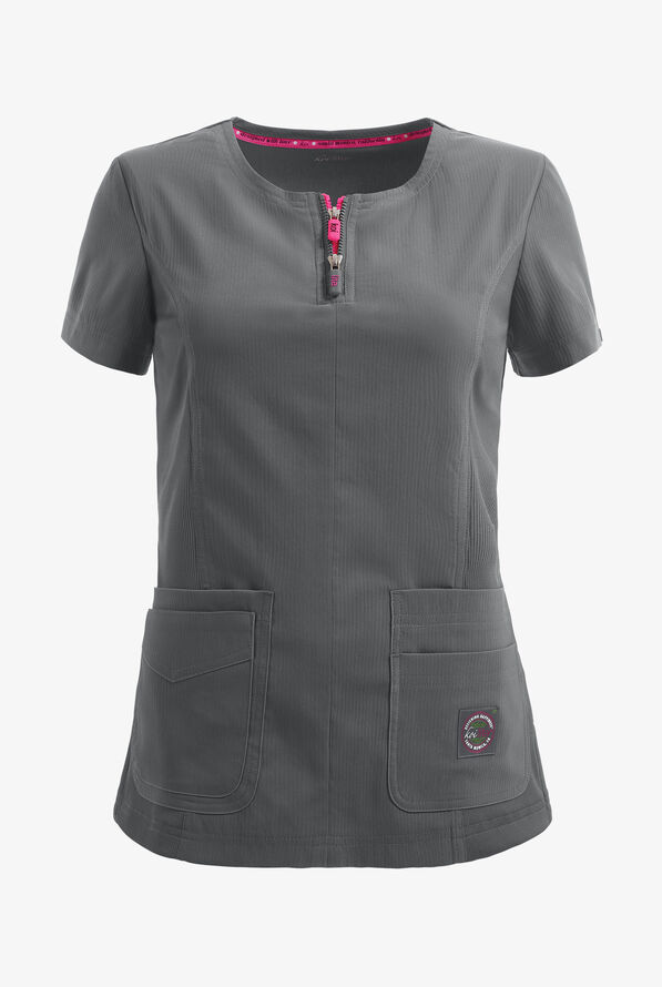 koi Lite&trade; Serenity Women's 4-Pocket Double Zipper Scrub Top - Charcoal - 1