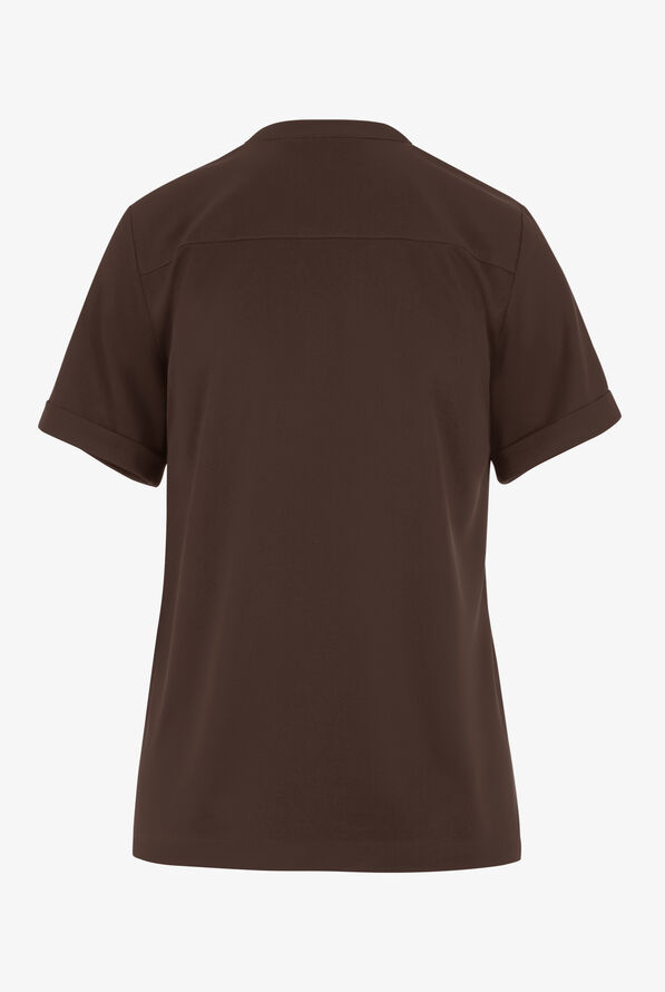 HH Works by Healing Hands Macy Women's 1-Pocket STRETCH Mandarin Collar Tuck In Scrub Top - Dark Chocolate - 2