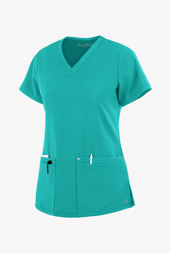 Blusa m&eacute;dica Easy STRETCH Lina con cuello en V ingleteado y 4 bolsillos para mujer - Spring Emerald - 4